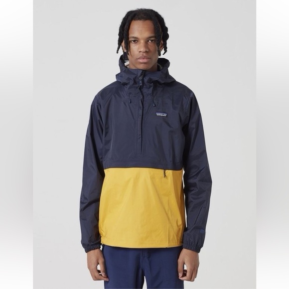 Patagonia Torrentshell Pullover Jacket Mens M Blue And Yellow Hooded Anorak H2no